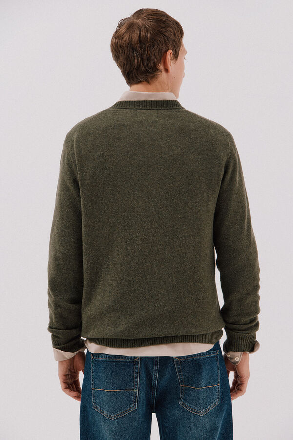 Cortefiel Jersey lana lambswool cuello pico Verde