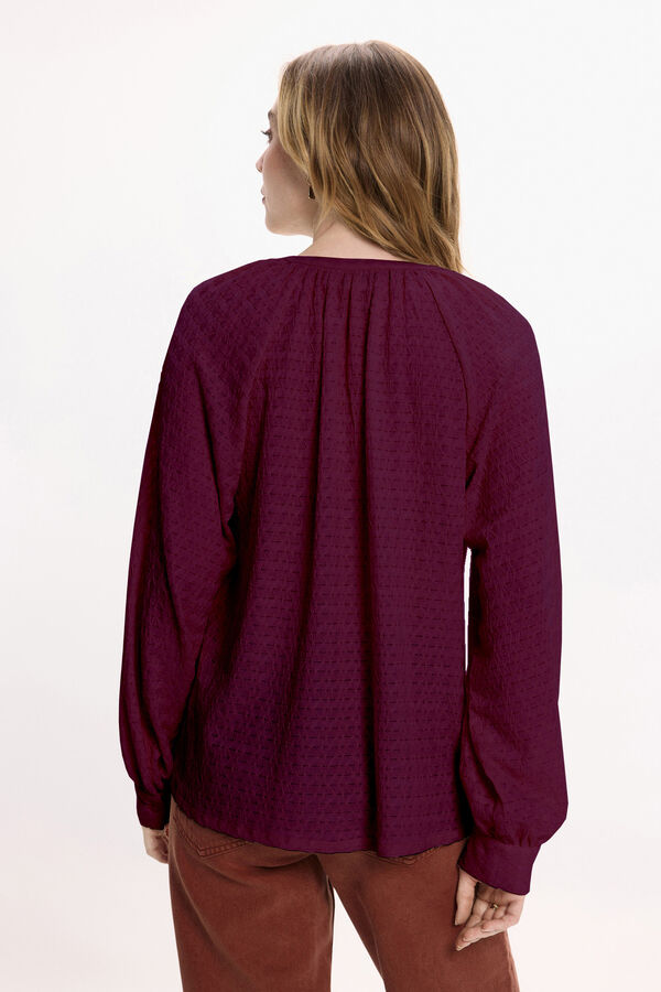 Vila Blusa de manga larga con cuello mao Granate