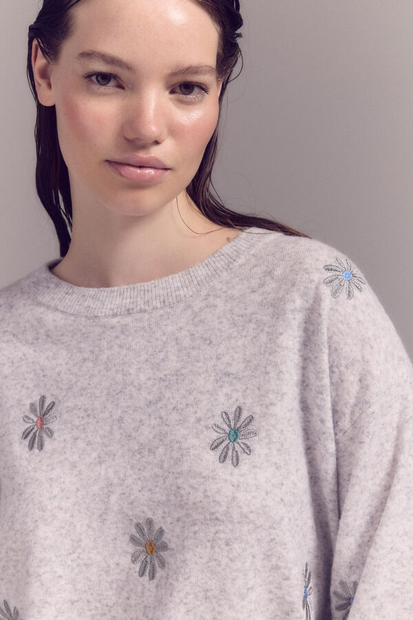 Slowlove Jersey bordado flores Gris