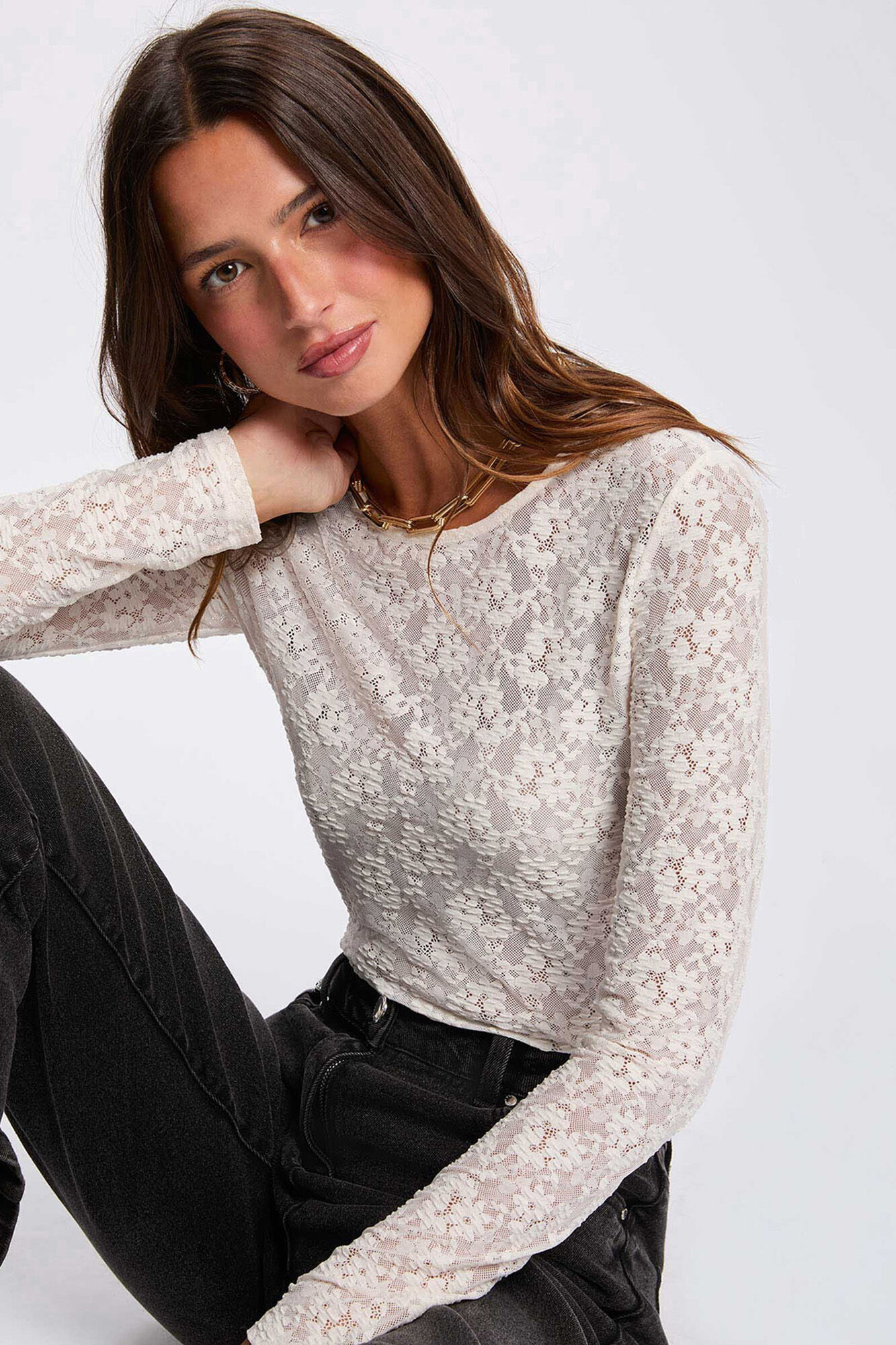 Morgan T-shirt cintada de renda