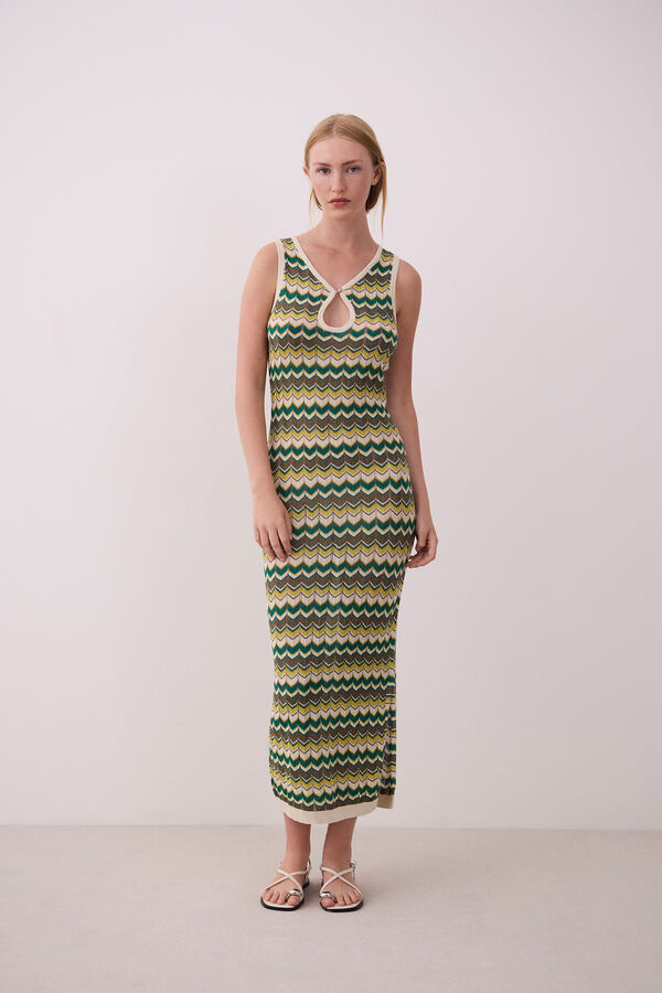 Vila Vestido midi de punto pointelle con lúrex Verde oscuro