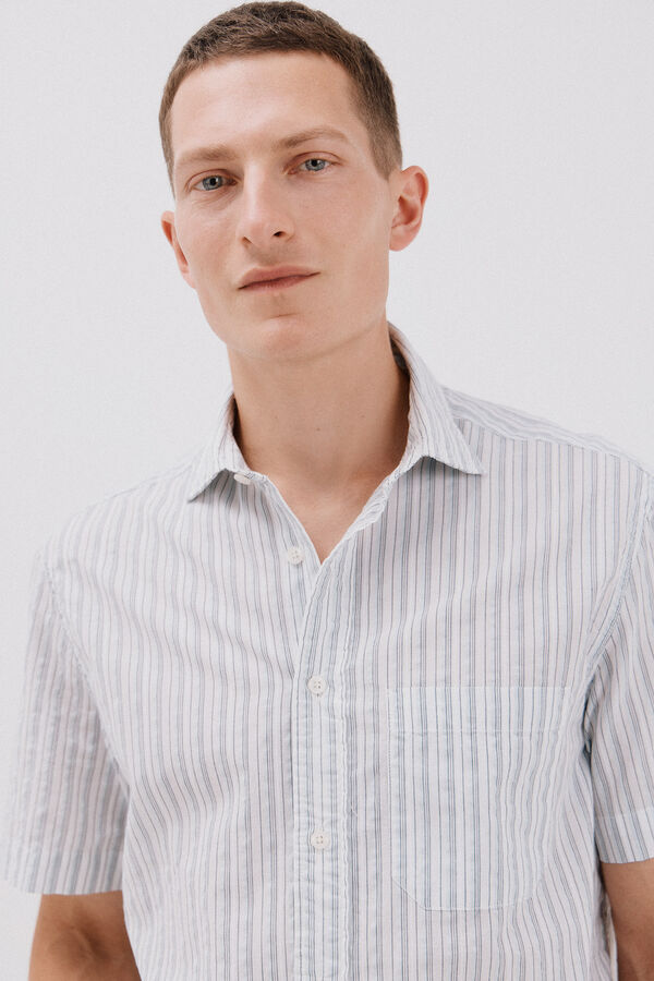 Cortefiel Camisa riscas de manga curta Azul