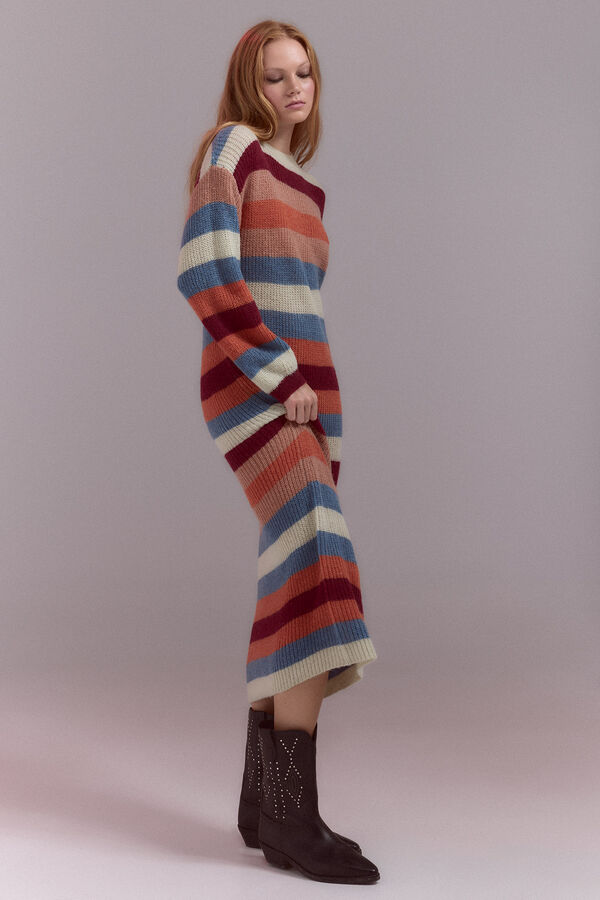 Slowlove Vestido punto rayas Granate