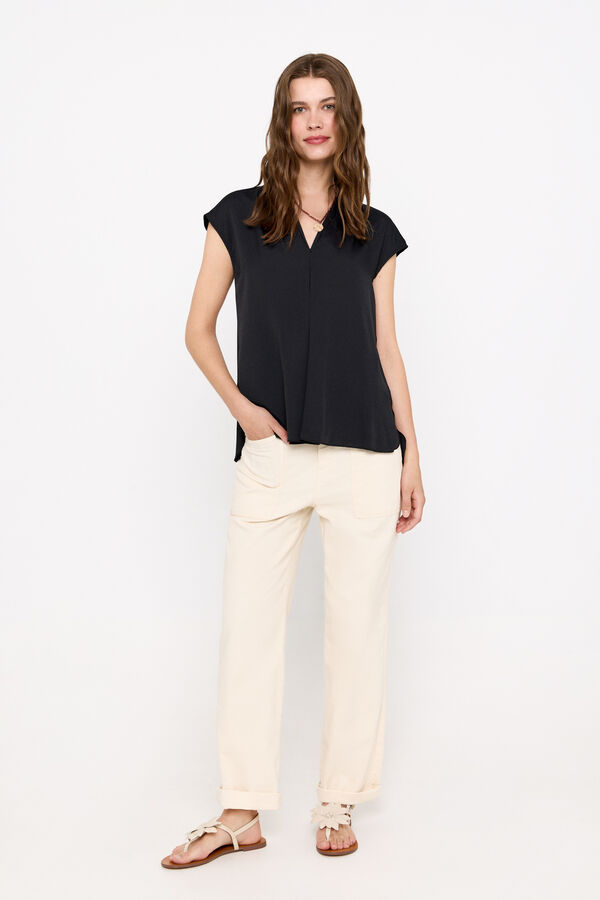 Cortefiel Blusa fluida escote pico Negro