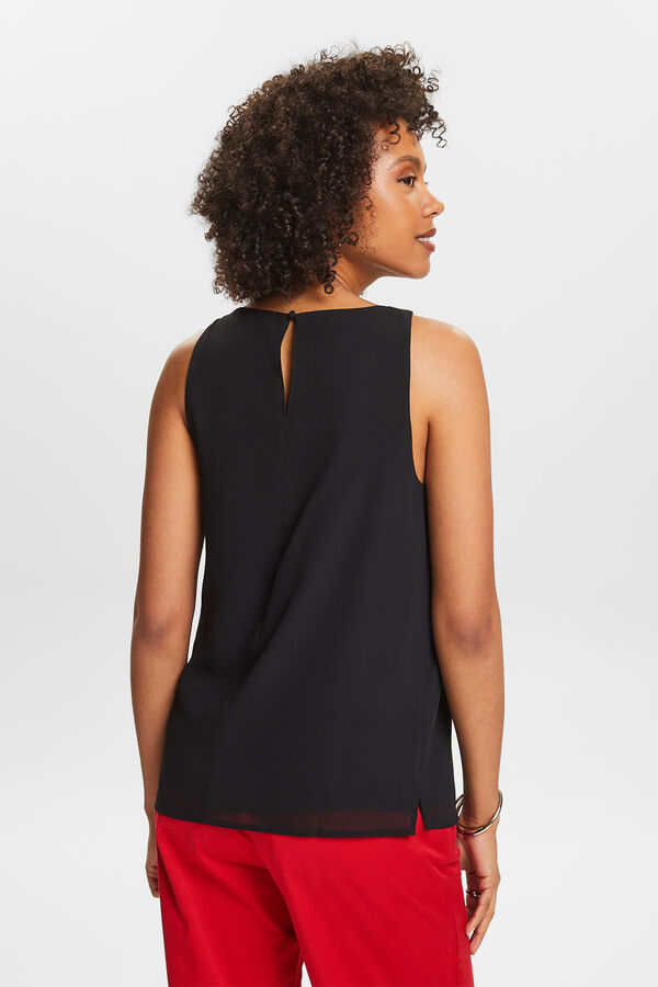 Esprit Blusa sin mangas chif&oacute;n monocolor Negro