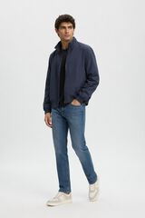 Selected Blus&atilde;o bomber para homem liso com fecho-&eacute;clair Azul