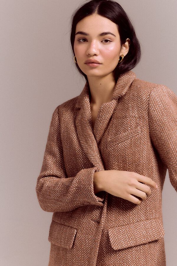 Slowlove Casaco Sobretudo blazer de espiga Castanho