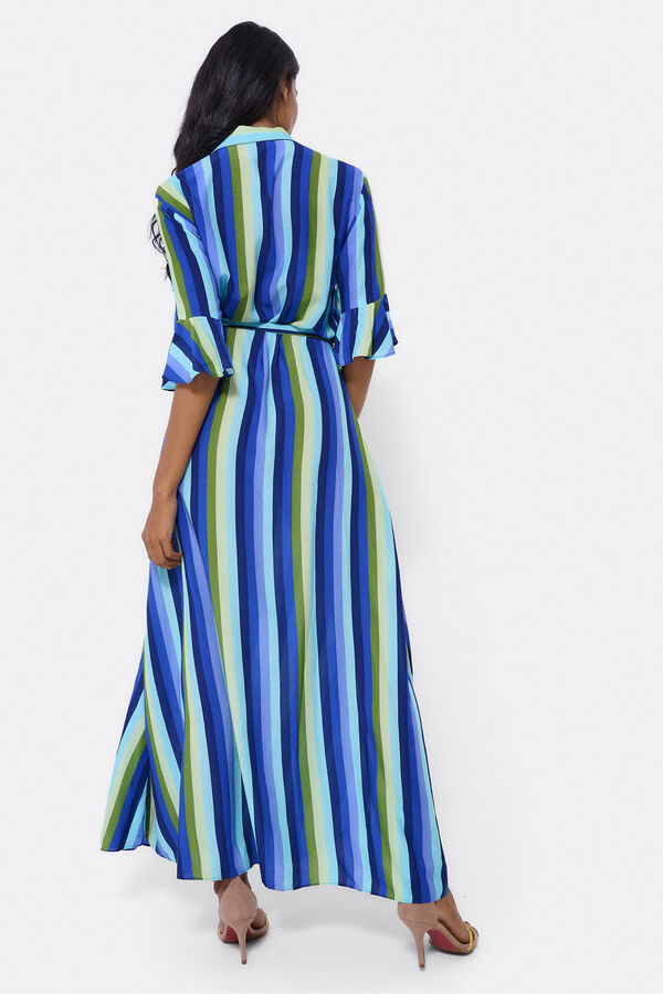 Cupl&eacute; Vestido camiseiro comprido em algod&atilde;o &agrave;s riscas Multicolorido