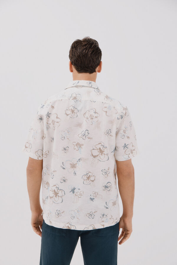Cortefiel Camisa estampada manga curta Ecru