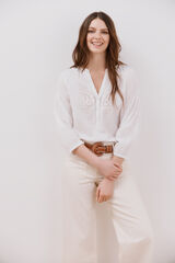 Cortefiel Blusa bordados perforados Blanco