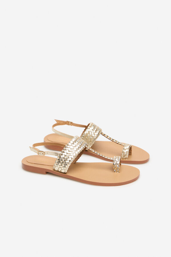 Cortefiel Sandalia piel trenzada Dorado