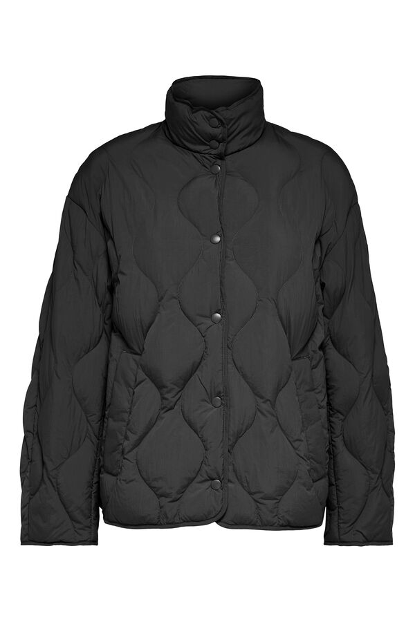 Selected Femme Casaco curto acolchoado de gola alta confeccionado com materiais reciclados. Preto