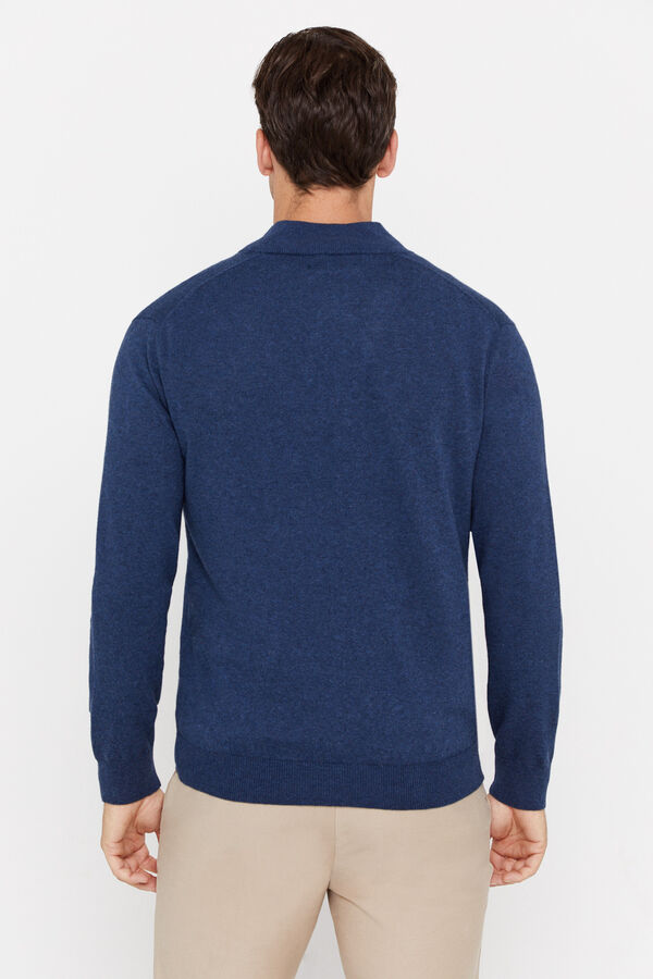 Cortefiel Camisola algod&atilde;o caxemira gola alta bot&otilde;es Azul