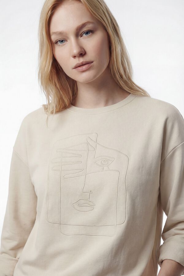 Vila Sudadera de algod&oacute;n org&aacute;nico con bordado Beige