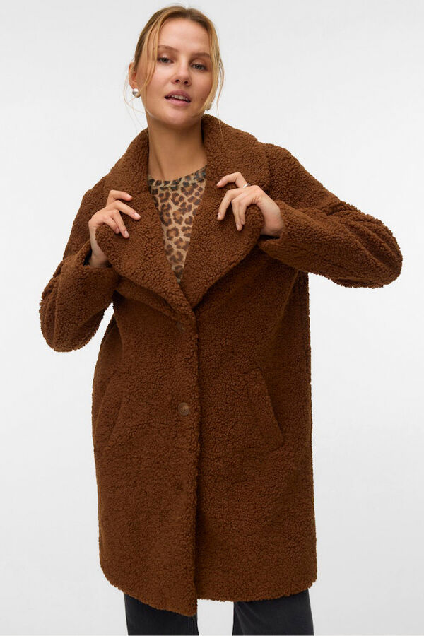Vero Moda Abrigo de borreguito Marr&oacute;n oscuro
