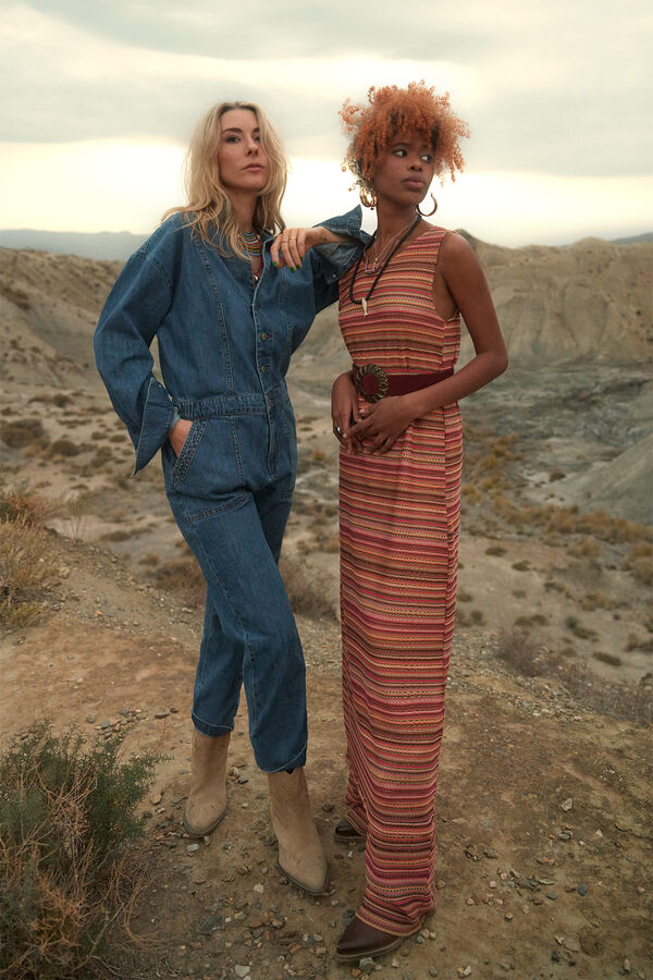 Slowlove Vestido de malha tecido riscas Multicolorido