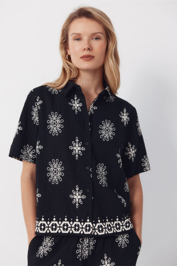 Cortefiel Camisa manga curta estampada Azul