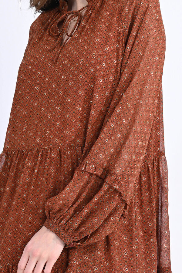 Molly Bracken Vestido comprido com estampado, folhos e la&ccedil;ada Laranja