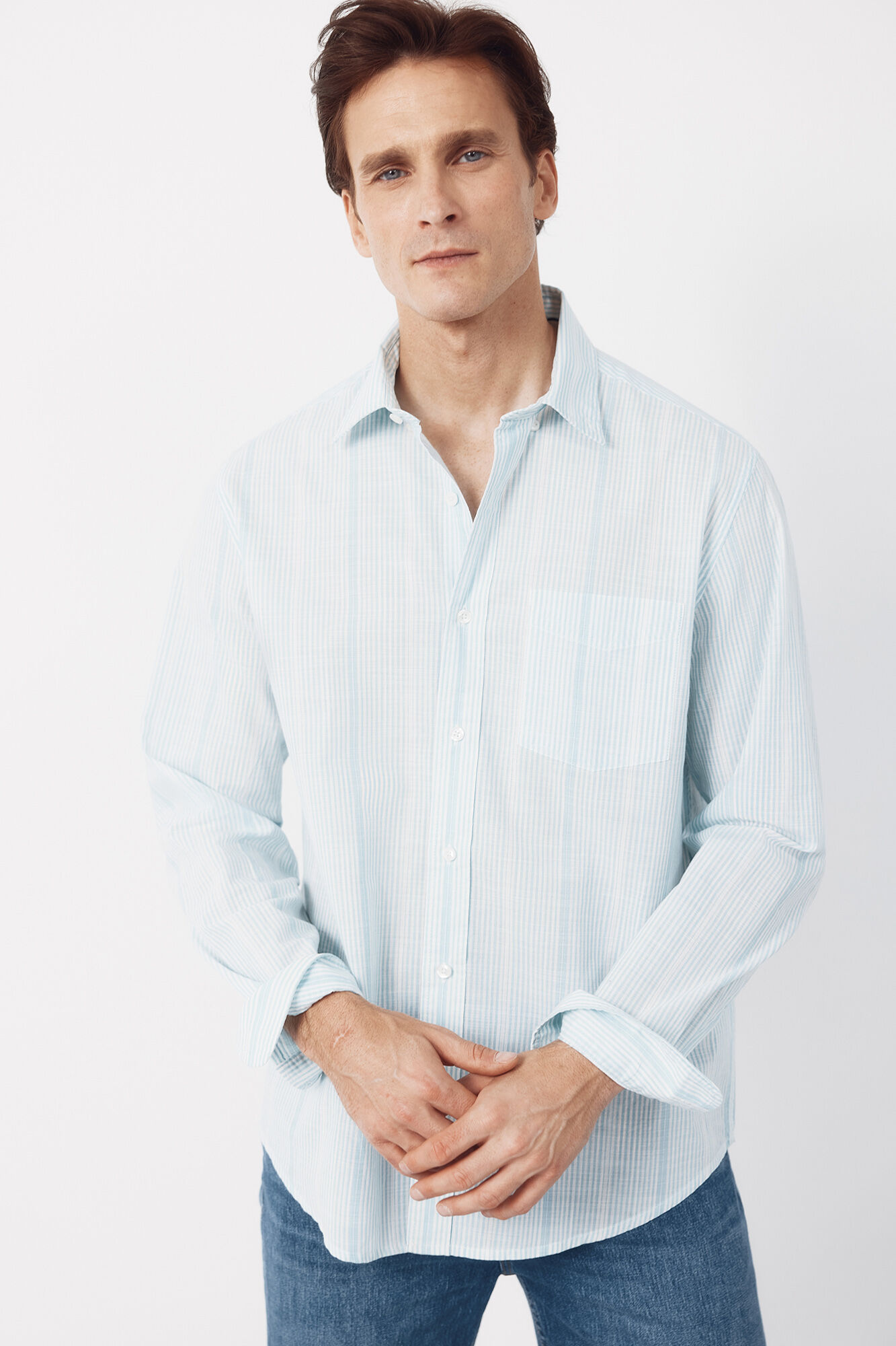 Cortefiel Camisa de riscas em algod&atilde;o slub