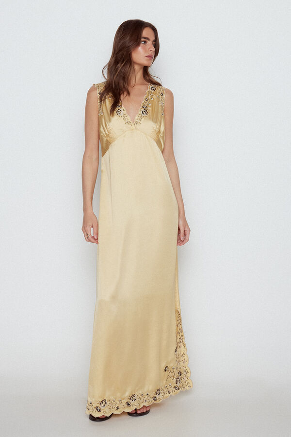 Slowlove Vestido lingerie bordado Dourado