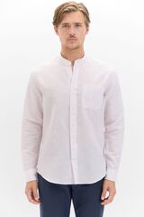 Cortefiel Camisa lino algod&oacute;n rayas cuello mao Rosa