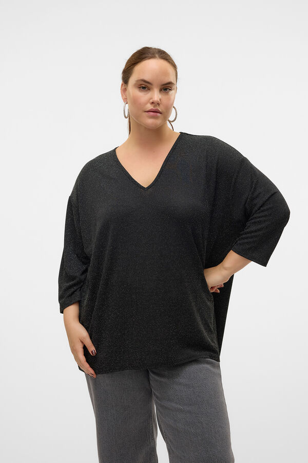 Vero Moda Curve Jersey cuello pico l&uacute;rex talla grande Negro