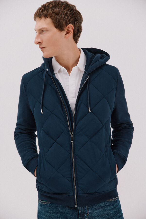 Cortefiel C&aacute;rdigan capucha tejido combinado Azul marino