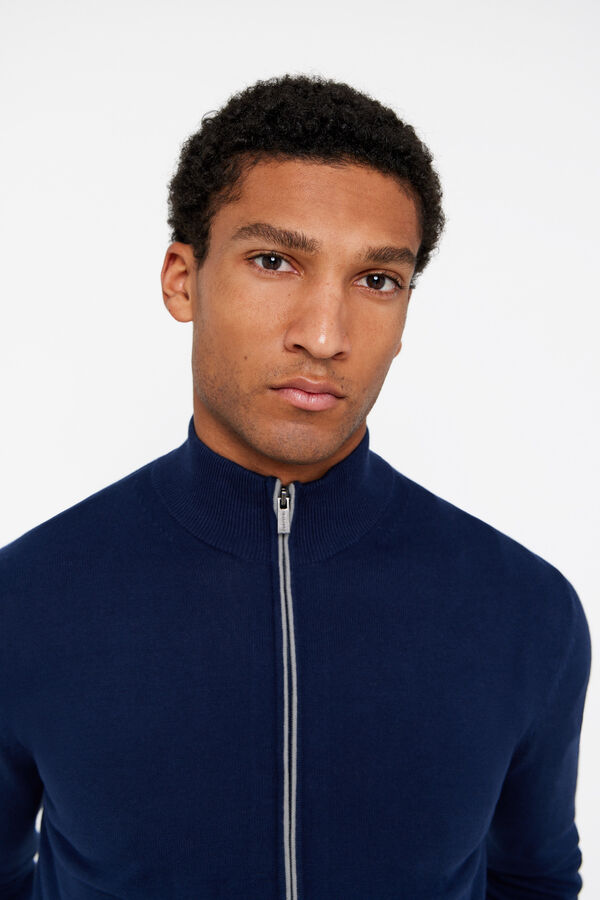Cortefiel Cardigan algod&oacute;n cremallera b&aacute;sico Azul marino