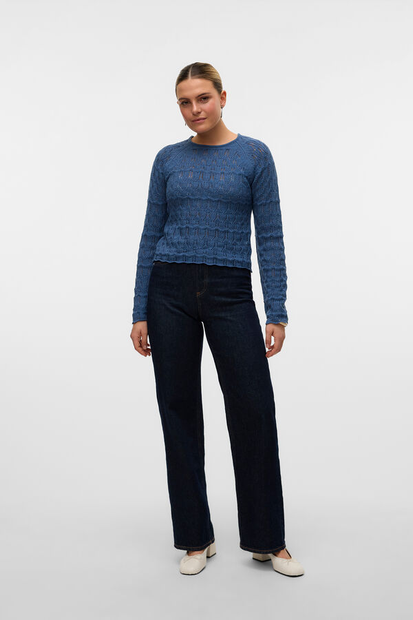 Vero Moda Camiseta de punto calado manga larga Azul marino