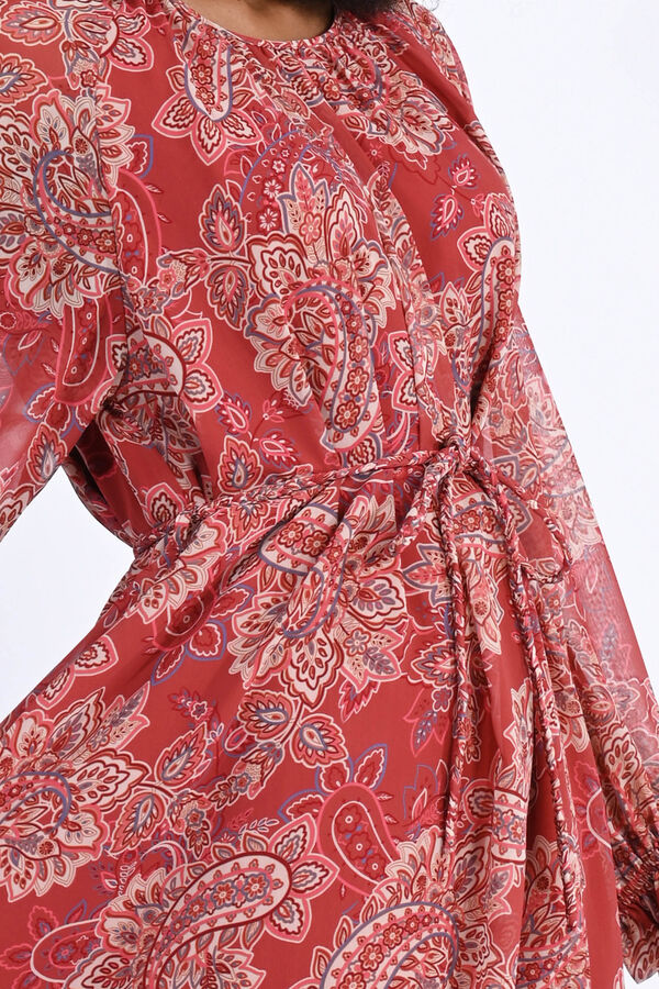 Molly Bracken Vestido midi estampado de manga comprida Vermelho