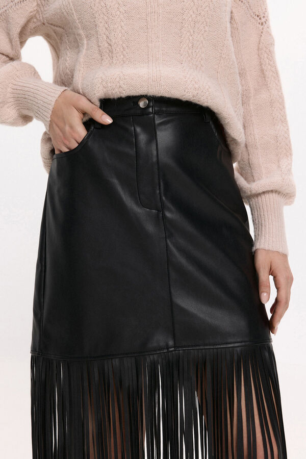 Vila Falda de polipiel con flecos Negro
