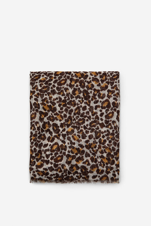 Cortefiel Lenço de seda estampado leopardo com riscas lúrex Impressão