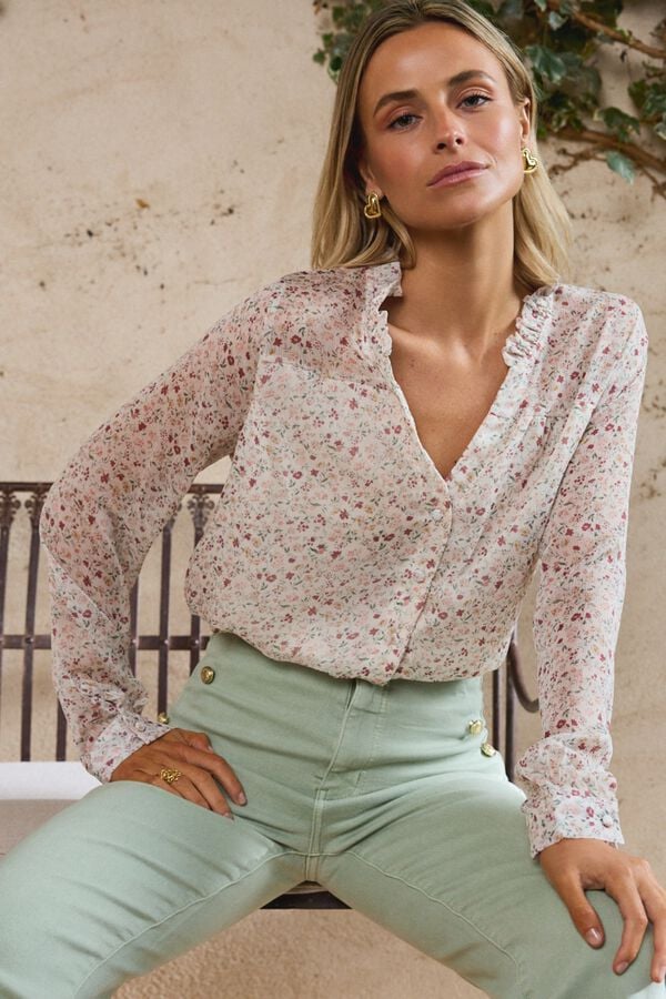 Pol&iacute;n Et Moi Camisa de flores Magn&oacute;lia Branco