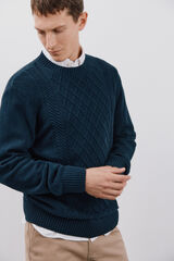 Cortefiel Jersey estructura cables cuello redondo Azul marino