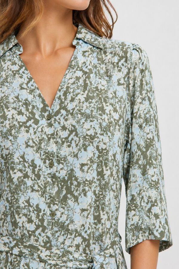 Selected Vestido largo estampado Verde oscuro