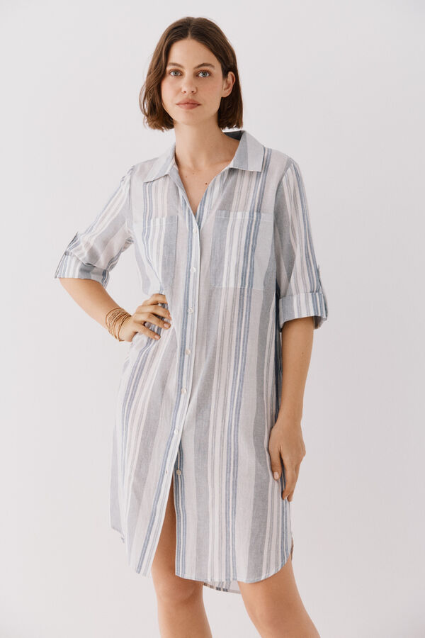 Cortefiel Caft&aacute;n camisero largo Estampado azul