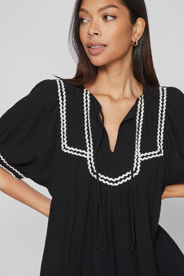 Vila Vestido midi com manga bal&atilde;o Preto
