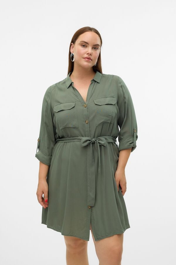 Vero Moda Curve Vestido curto camiseiro cintura subida Verde