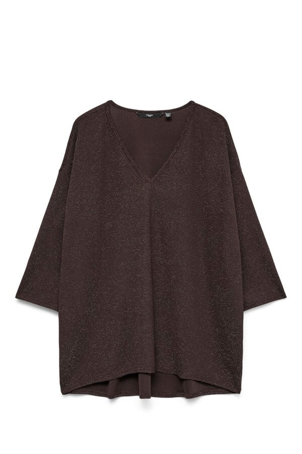 Vero Moda Curve Jersey cuello pico l&uacute;rex talla grande Marr&oacute;n oscuro