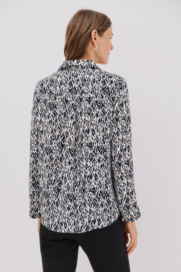 Cortefiel Camisa pliegue Estampado blanco