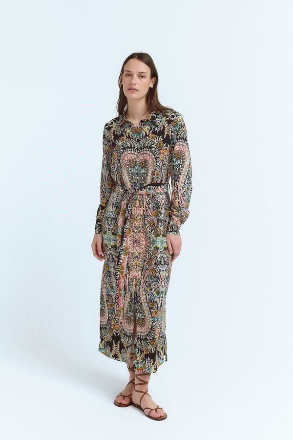 Vila Vestido camisero midi estampado Negro