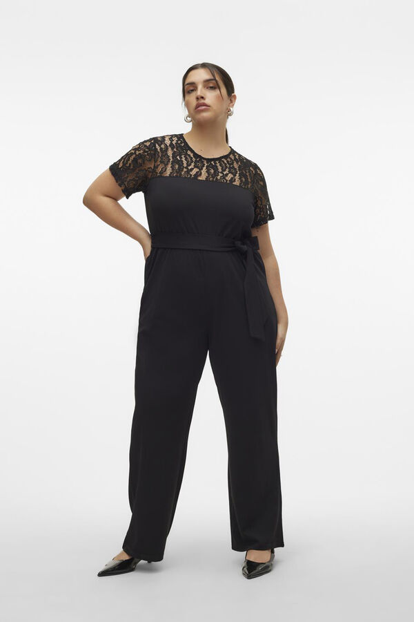 Vero Moda Curve Macac&atilde;o comprido detalhes de renda tamanho grande Preto