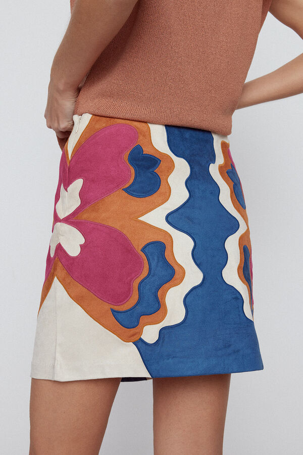 Slowlove Falda Patchwork mariposa Azul oscuro