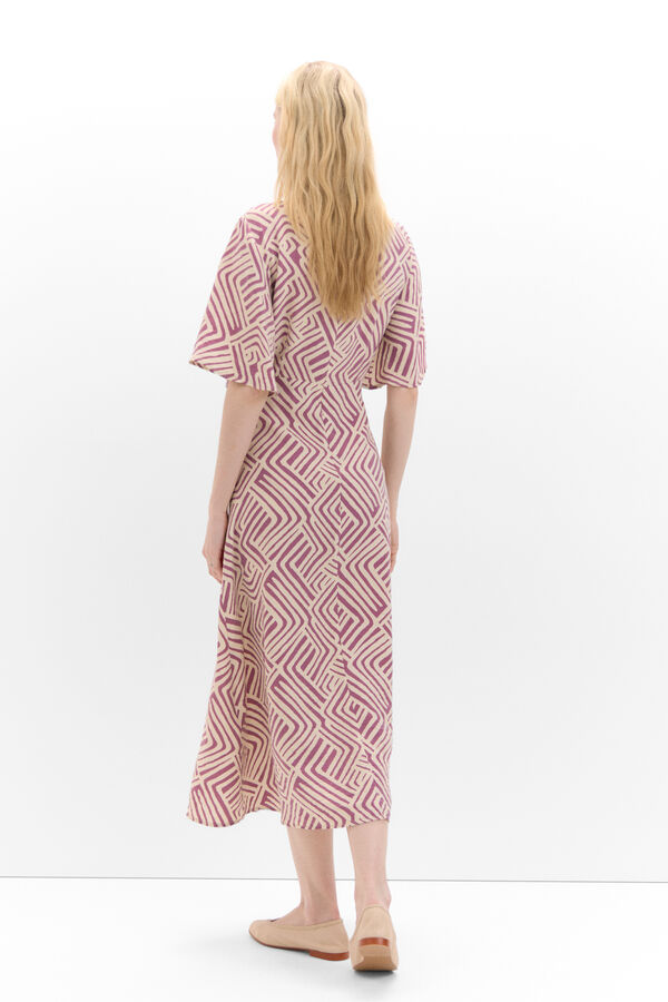 Cortefiel Vestido estampado detalle frunce Estampado granate