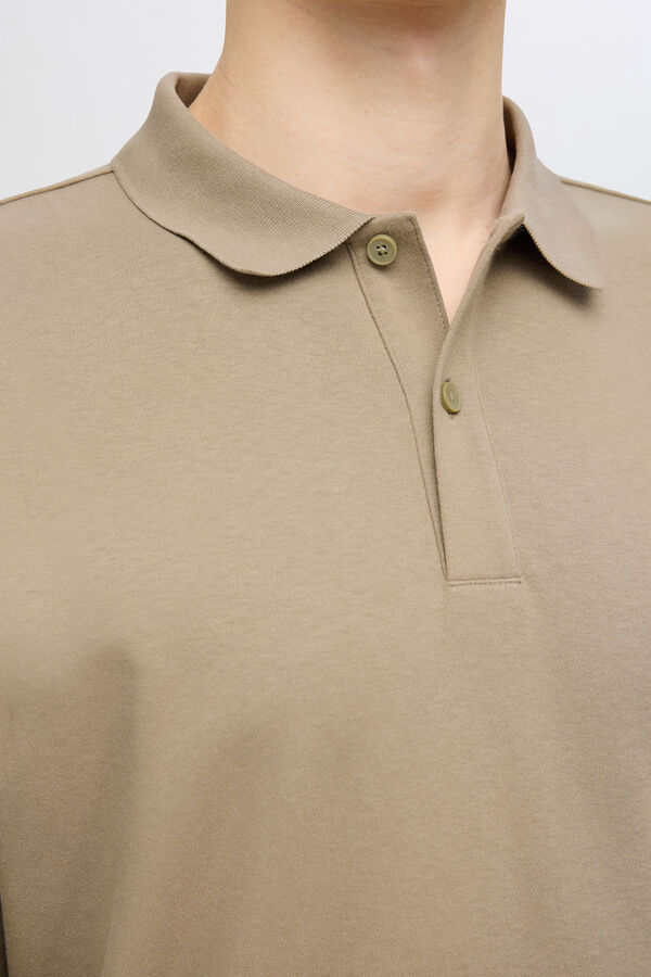 Selected Polo de manga comprida de algod&atilde;o reciclado.  Cinzento