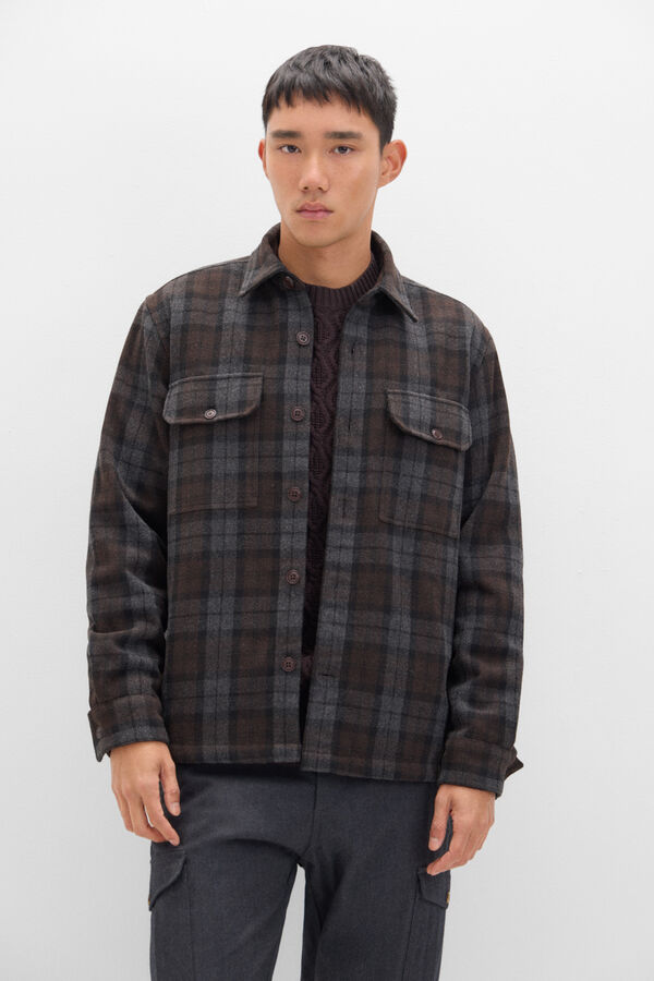 Cortefiel Sobrecamisa acolchoada xadrez Cinzento