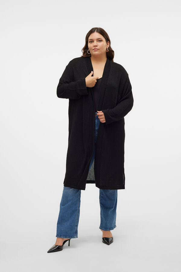 Vero Moda Curve C&aacute;rdigan 3/4 aberta talha grande  Preto