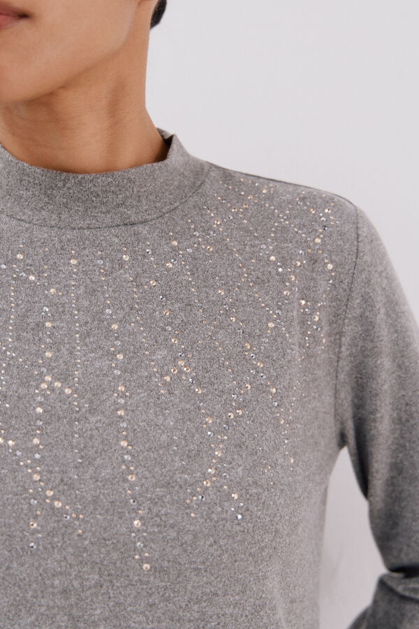 Cortefiel Camiseta con detalle strass Gris