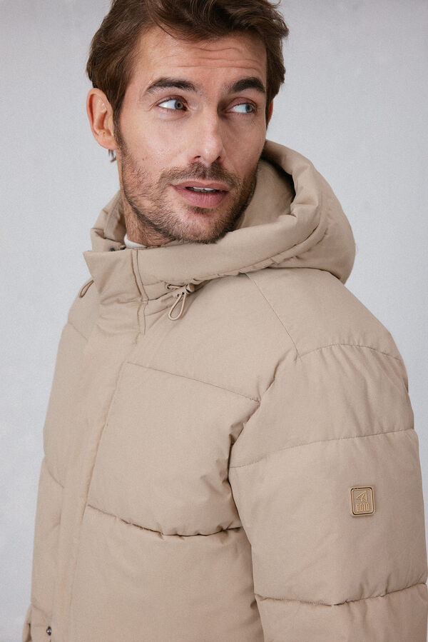 OOTO Casaco comprido acolchoado fecho-éclair Tostado