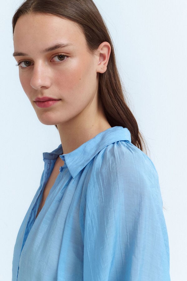 Vila Blusa manga comprida abalonada Azul